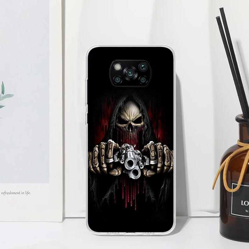 Reaper Skull Skeleton Gun Phone Case For Xiaomi Poco X7 X6 X5 M7 M8 Pro F7 Ultra Redmi 15C 15 13C 13 12C 12 10 10C 10A Art Funda