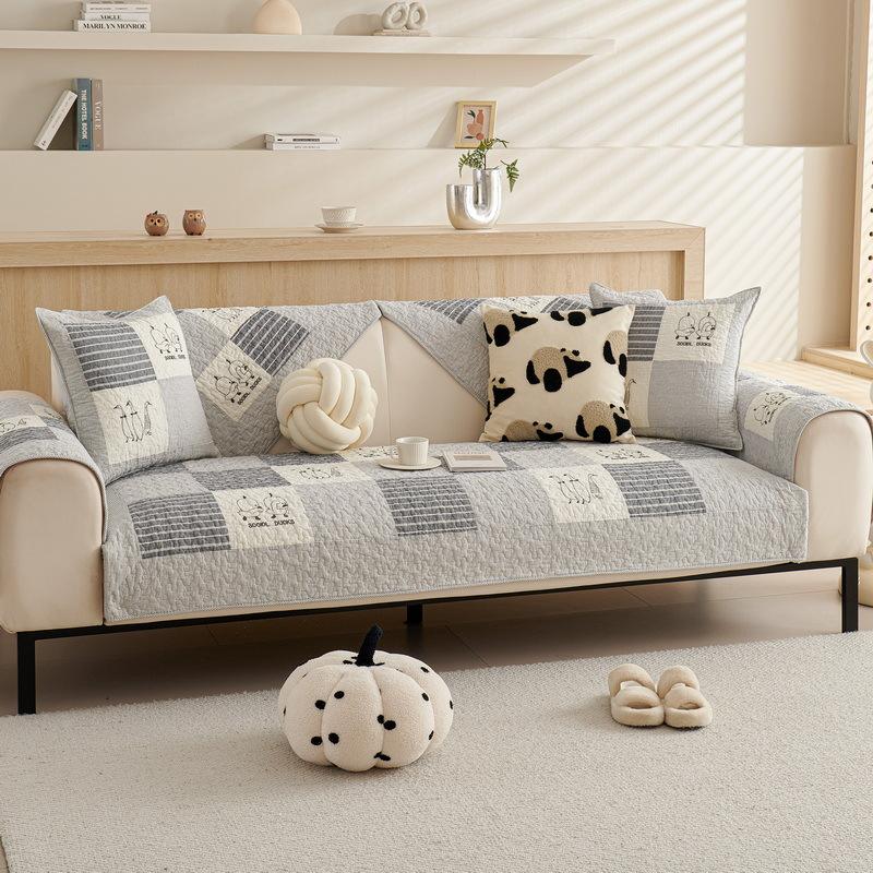Sofa Cushion, Cotton, Suitable for All Seasons, Nordic Pure Cotton Fabric, Non-slip, Modern Simple Leather Cover, Living Room Seat Cushion