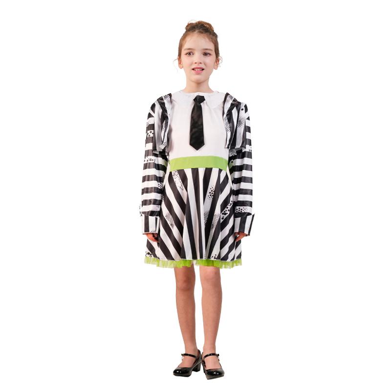 

Костюм для косплея по фильму Хэллоуин Битлджус Черно-белая полоска Вечеринка Ужасы Girl,Child 3-4Y