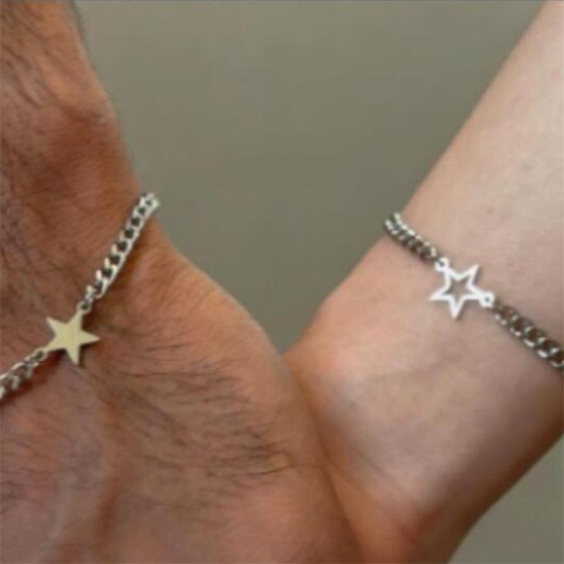 

2Pcs Simple Light Luxury Stainless Steel Star Couple Bracelet Personalized Hip-Hop Versatile Bracelet Jewelry Accessories Gifts 2Pcs