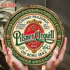 Металеве настінне мистецтво з логотипом пива Pilsner Urquell, колір D-flat. Кругла алюмінієва табличка з вінтажним дизайном. HD водостійкий, пилозахисний друк