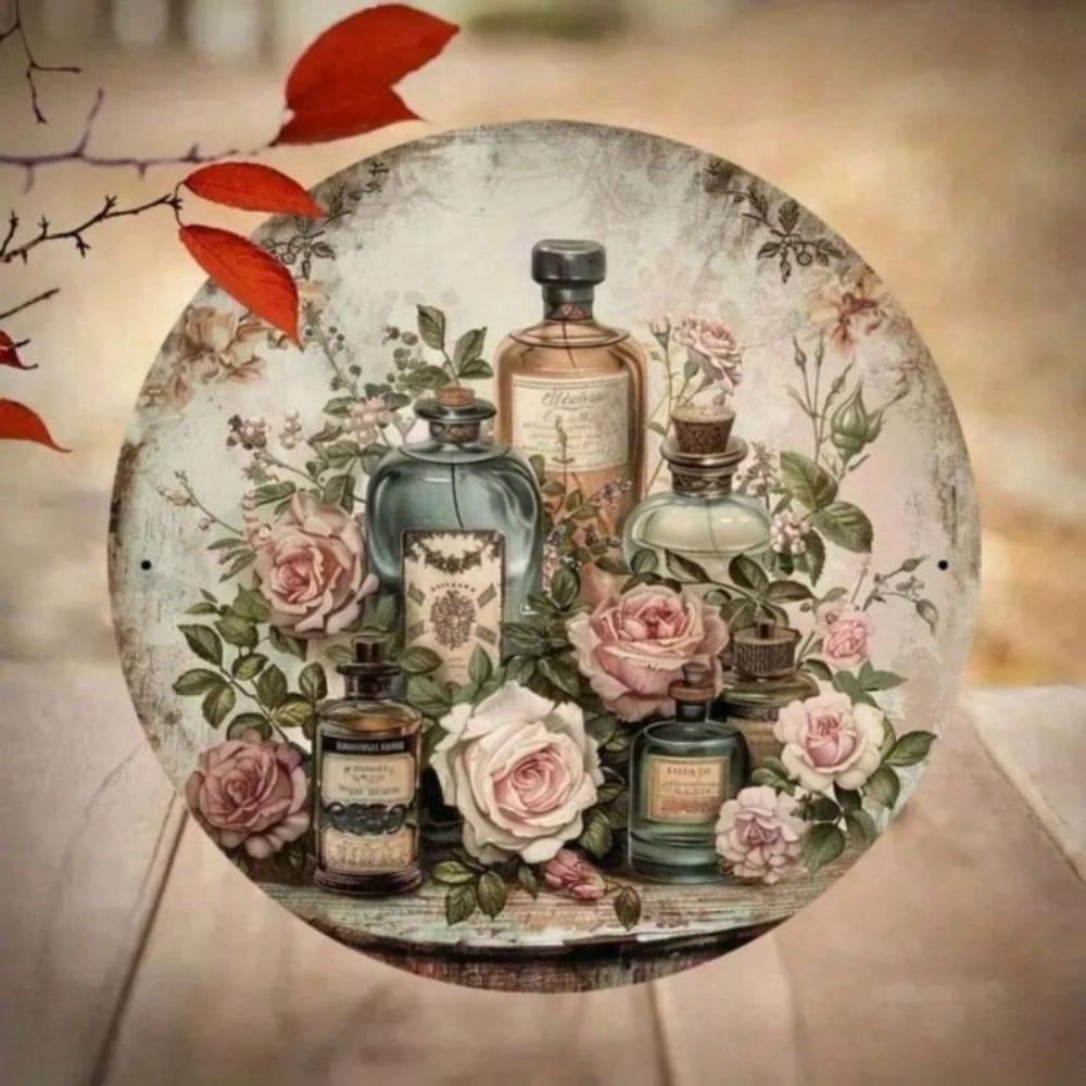 Vintage Perfume Flowers Metal Wall Art Poster for Cafe