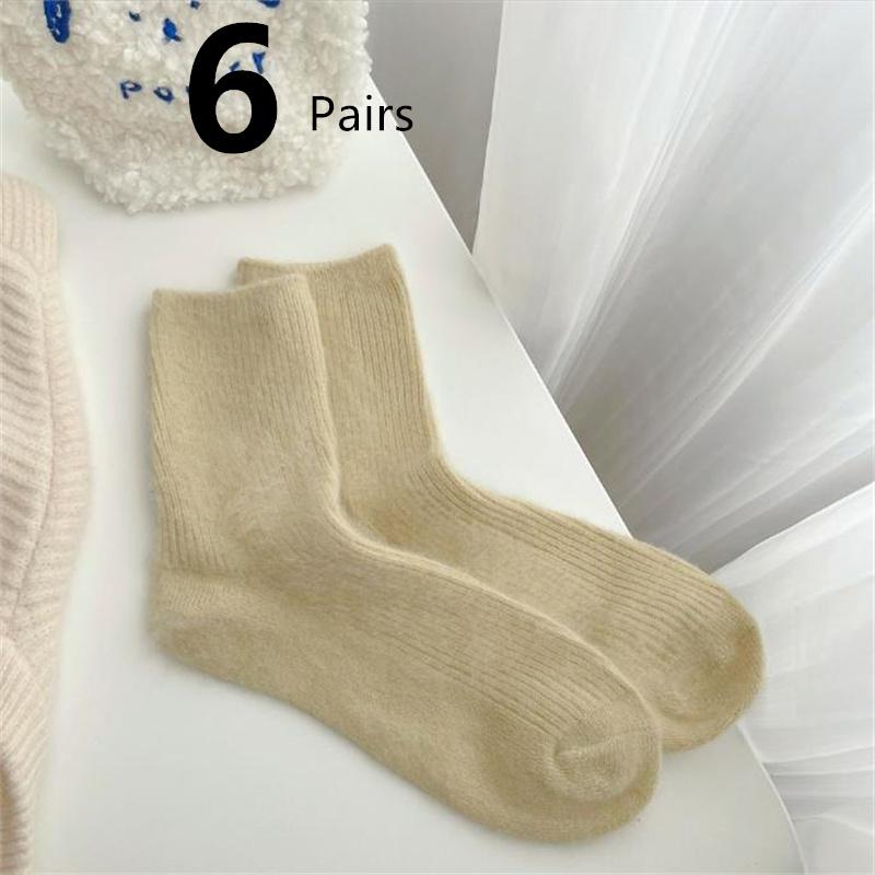 6pairs Soft Angora Crew Socks Pastel Color Winter Socks Women Winter Thick Solid Tube Socks Warm Winter Socks New Year's Socks