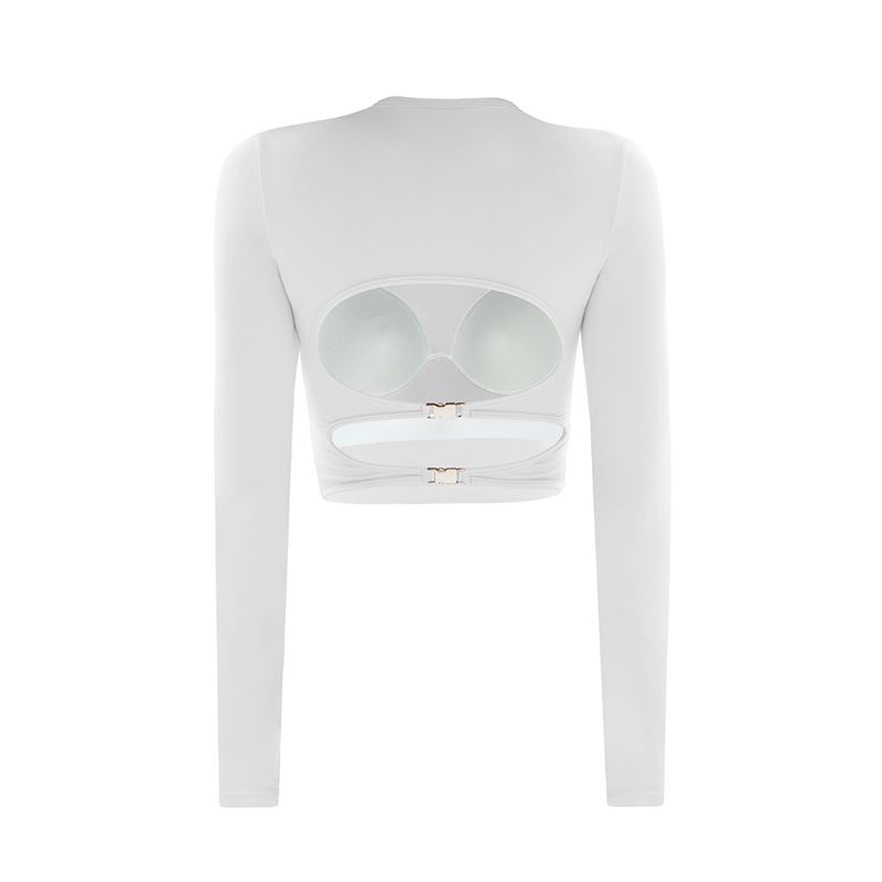 

Open Back Cut Out Sexy with Breast Pad Yoga Sports Long Sleeves T-shirt Female Fancy Tops Silm Thin Band Chest Pad Albumin S