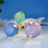 Cute Female Pink Green Blue Zircon Stone Gold Color Round Wedding Rings Promise Open Adjustable Engagement  For Women