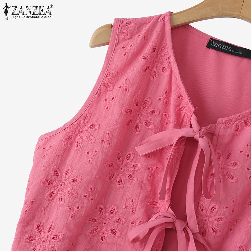 ZANZEA Dámské ležérní krajkové háčkované patchworkové šněrovací tílka bez rukávů