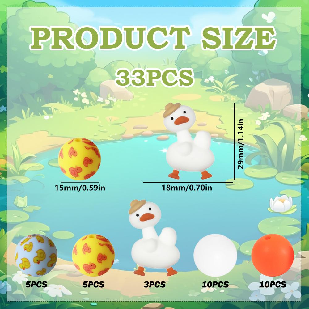 

33Pcs White Cute Duck Silicone Beads Set - Suitable for DIY Keychains, Bracelets, Decorative Pens, and Pendants - Ideal as a Gift