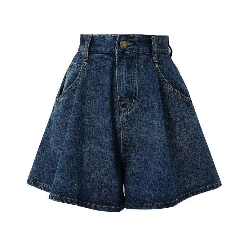 Pantalones cortos vaqueros vintage de talla grande para mujer, ligeros, de corte holgado, adelgazantes, de cintura alta, pierna recta, pierna ancha