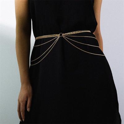 Fashion Versatile Body Chain for Women, Exaggerated Retro Chain, Multi-layer Geometric Waist Chain