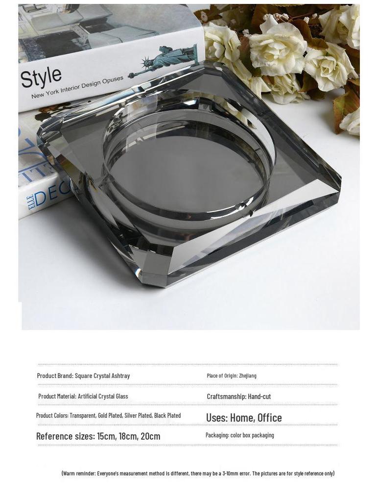 Premium Crystal Ashtray for Home and Office with Custom Logo Engraving - Elegant Gift for Living Rooms, KTV, and Corporate Settings