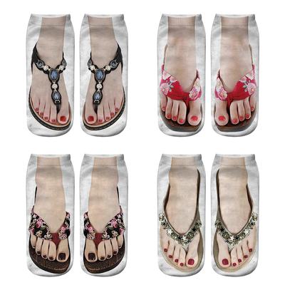 3D Pattern Socks  Flop Print Socks 4 Pairs Cotton Fashionable Breathable Manicure Low Cut Absorbent for Yoga