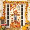 Fall Door Banner Cover Scarecrow Pumpkin Leaves Hanging Banner Autumn Photo Background for Thanksgiving Party Home School Classroom Supplies, 31.5 X