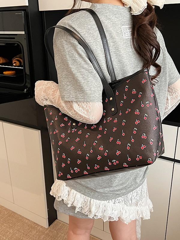 Borsa Carina con Stampa di Ciliegie in Materiale PU per Uso Quotidiano