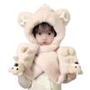 Winter Thick Hats Scarf Gloves Set With Long Scarf Warm Winter Plush Hooded Windproof Fluffy 3-in-1 Soft Hat Toddler