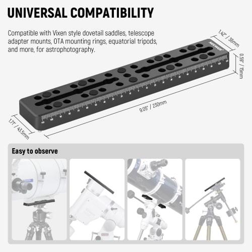 NEEWER 9"/230mm Rail Bar Vixen Style Dovetail Plate Dovetail Plate M6 with 1/4" 3/8" Camera Screw Metal Mount Plate Saddle Telescope Mount Adapter OTA