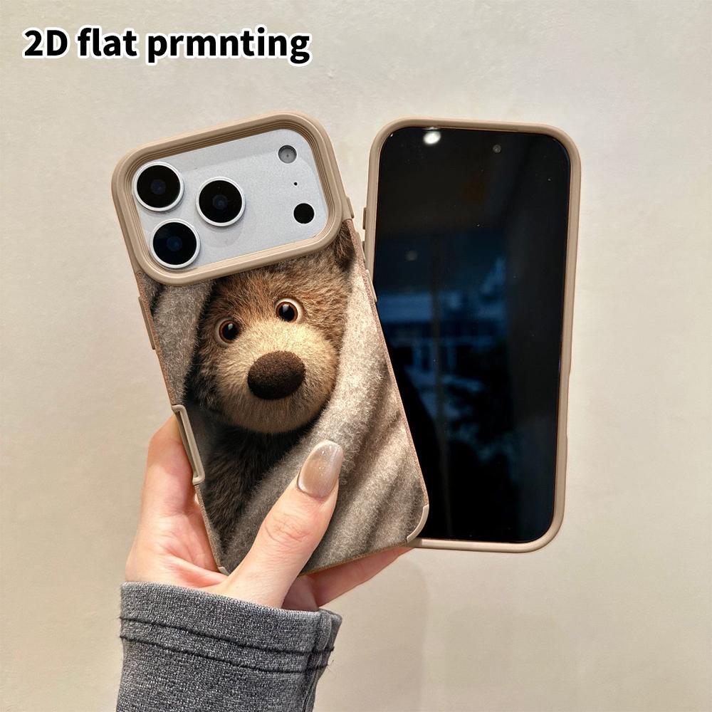 Phone Case: 2D flat lambskin suitable for iPhone 18 17 16 15 14 13 Pro film protective case, brown teddy bear, Christmas and Halloween gift