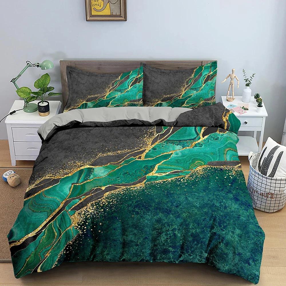 Duvet Cover Marble Texture Bedding Set Colorful Pattern Duvet Cover Double King Size Duvet Cover with Pillowcases 2/3 Pieces
