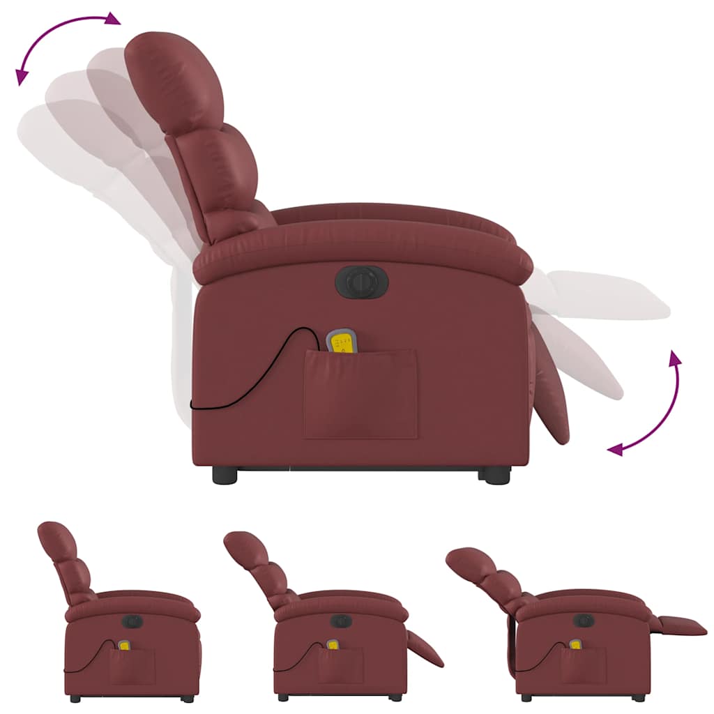 Electric Massage Recliner with Rising Function Burgundy Faux Leather