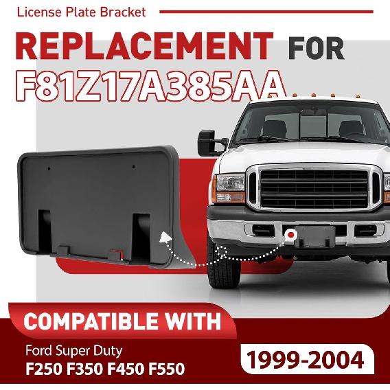 Front License Plate Holder Bracket Compatible with 1999-2004 Ford F-250 F-350 F-450 F-550 Super Duty Excursion License Plate Mounting Frames
