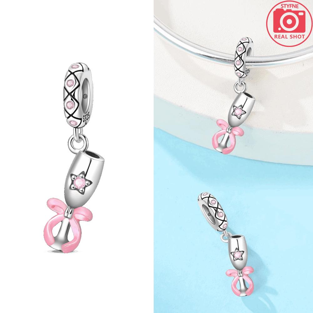 Original Copper Romantic Love Pendant Wings Pink Heart Butterfly Knot Beads Fit Bracelet Women Jewelry Diy Accessory Gift