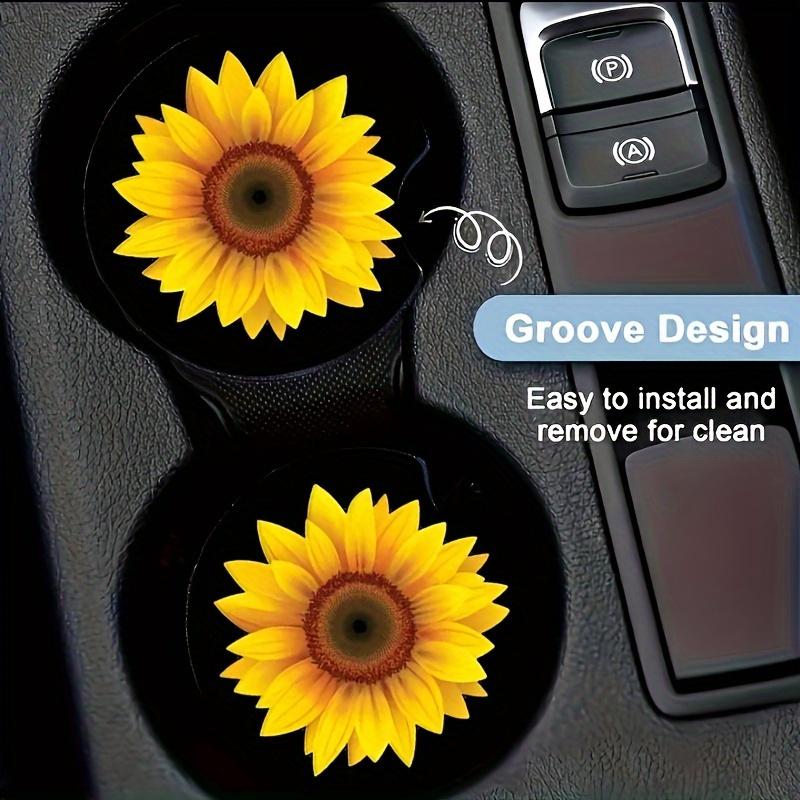 2pcs Sunflower Car Coasters - Fit 2.75" Cup Holders, Non-Slip & Easy Install, Perfect for Cars, SUVs, Trucks - Stylish Auto Interior Accessory