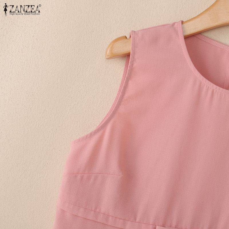 ZANZEA Women Casual Round Neck Solid Color Sleeveless Tank Tops