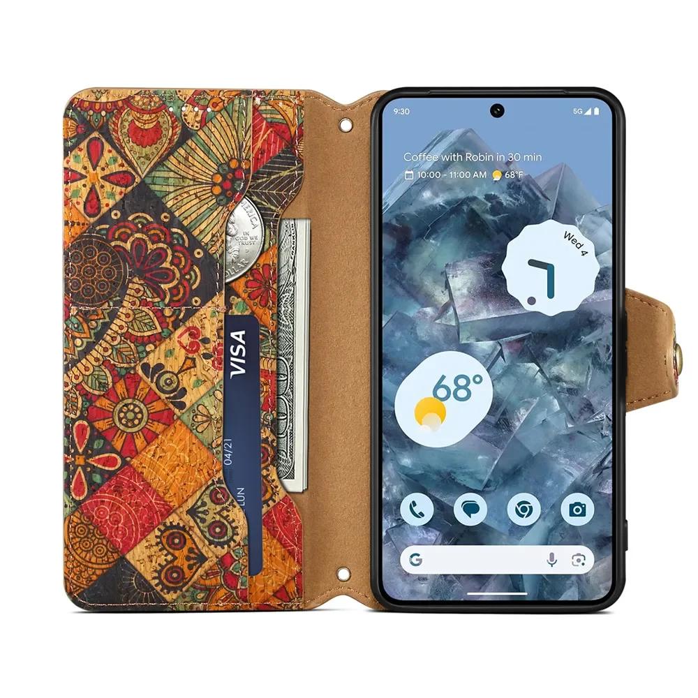 Luxury Crossbody Strap Leather Case for Google Pixel 9 Pro XL 8 8A 7 7A 6 6A Magnetic Flower Wallet Card Slot Stand Flip Cover