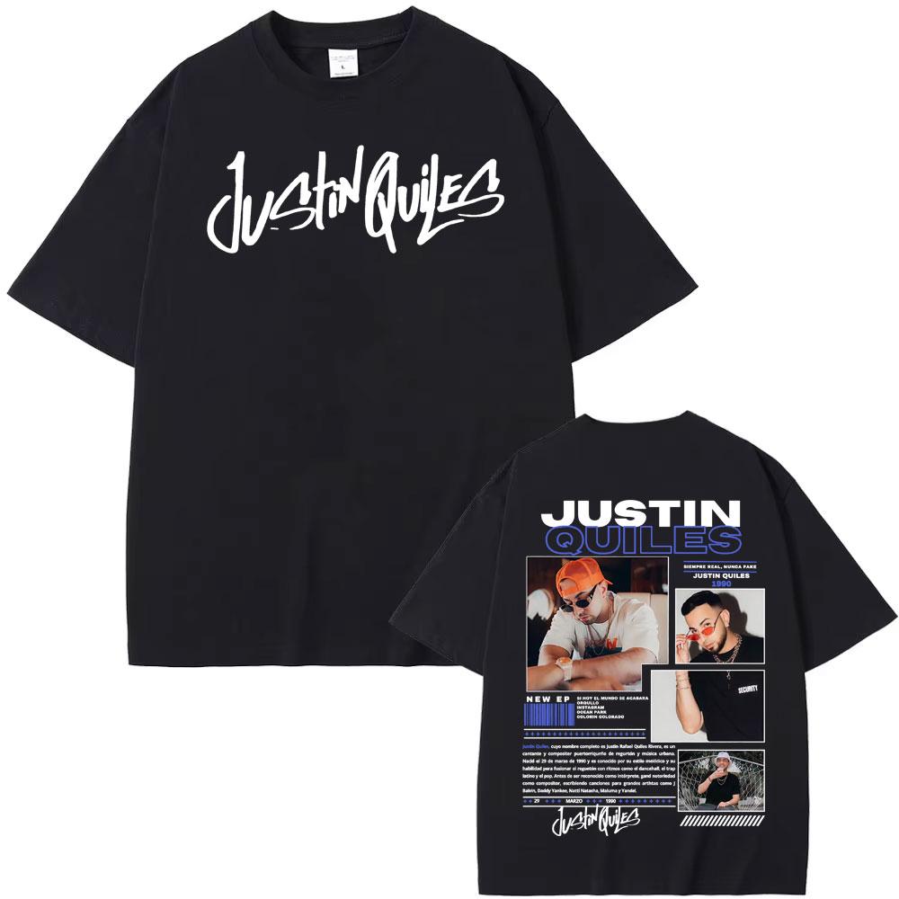 Singer Justin Quiles Album 2025 Tour Graphic T-shirt Men's Clothing Vintage Hip Hop T Shirts Cotton Loose Short Sleeve Tee Shirt