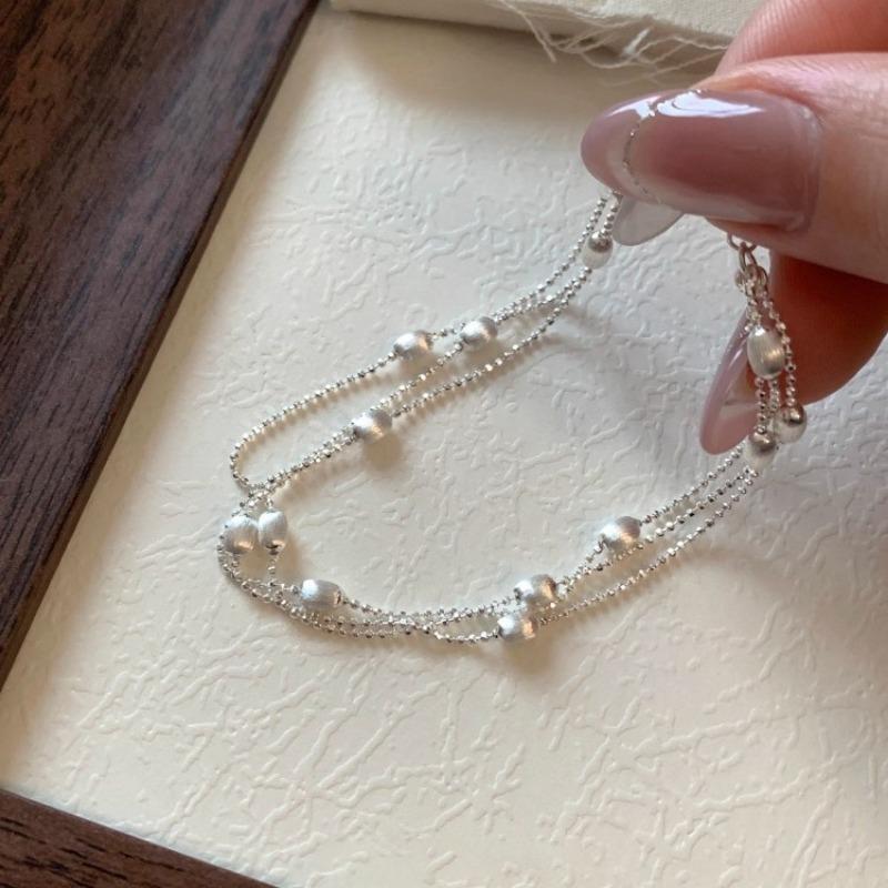 Three Layer Silver Round Bead Bracelet Women Minimalist Luxury Fashion Jewelry