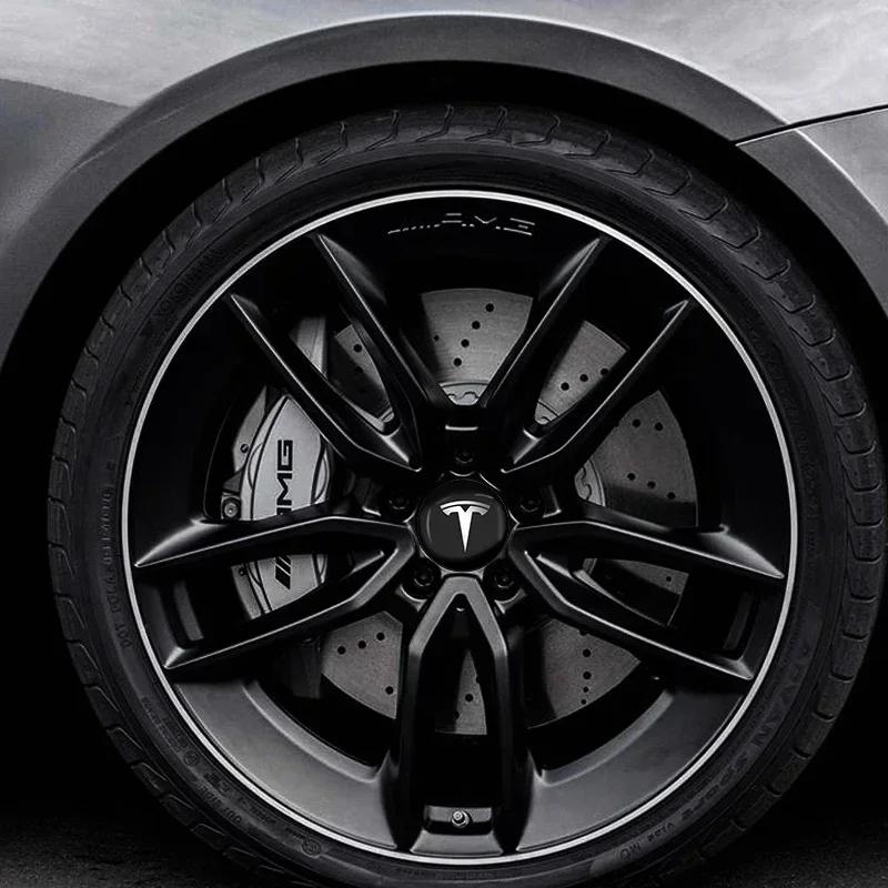 Car Sticker Tesla 4pcs Car Emblem Wheel Center Hub Caps Stickers Car Styling For Tesla Model 3 Model X Y Style MODEL S ROADSTER