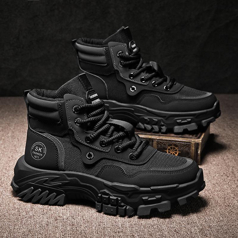Men's shoes 2025 autumn new trend black work leisure labor insurance shoes platform soled mountaineering tooling high top Martin boots