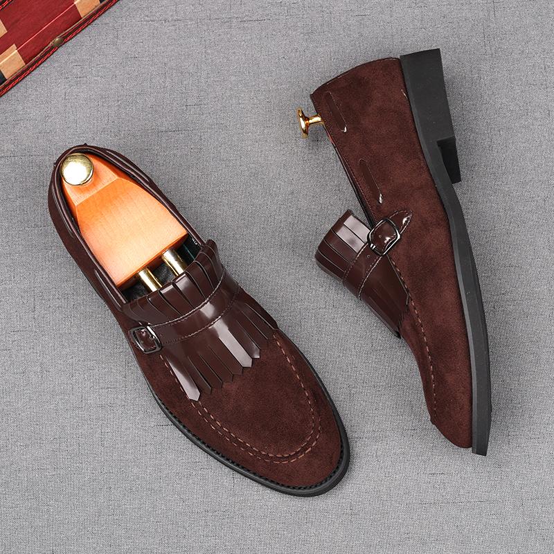 Fashion Luxury New Designer Men's Pointed Tassels Suede Leather Flats Shoes Male Loafers Homecoming Wedding Dress Zapatillas Hombre