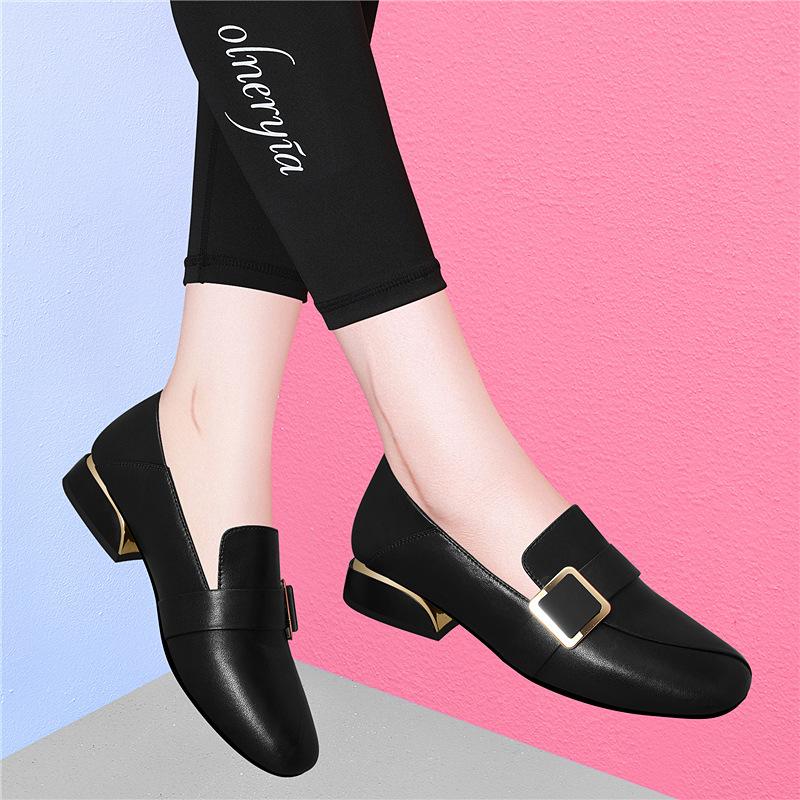 New Autumn British Style Round Head Leather Loafers One-pedal Thick Heel Single Shoes Soft Sole Versatile Shoes Children