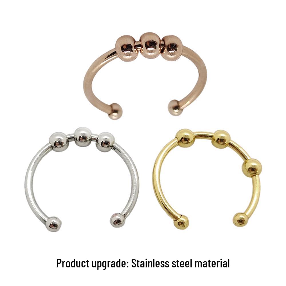 Women's Stainless Steel Anxiety Ring with Color-Retaining Beads and Rotating Feature