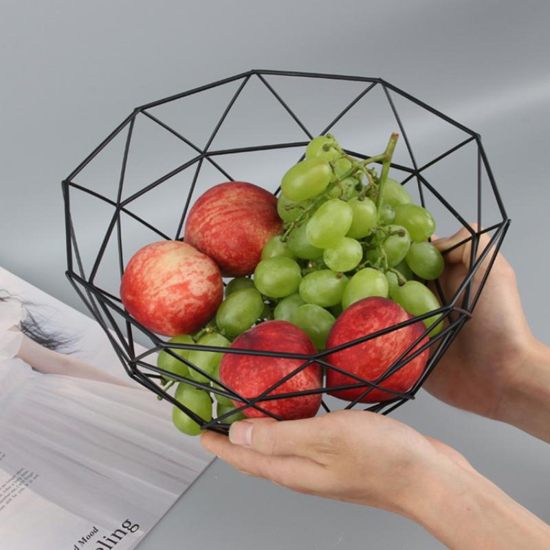 Fruit Bowl Washing Fruit Hollow Drain Basket Iron Fruit Basket Living Room Coffee Table Net Red Fruit Plate Snack Storage Basket