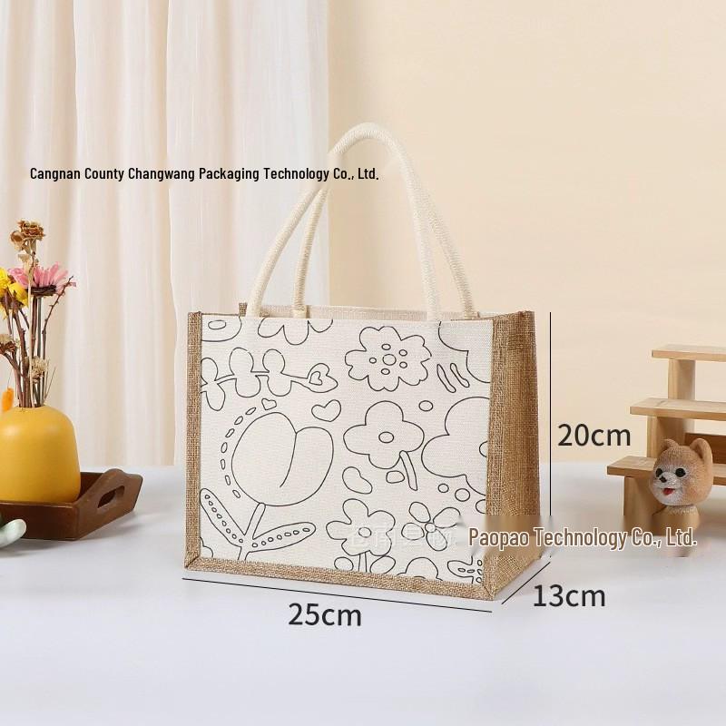 Hand-Painted Graffiti Canvas Tote Bag - Yellow Linen Logo Pattern