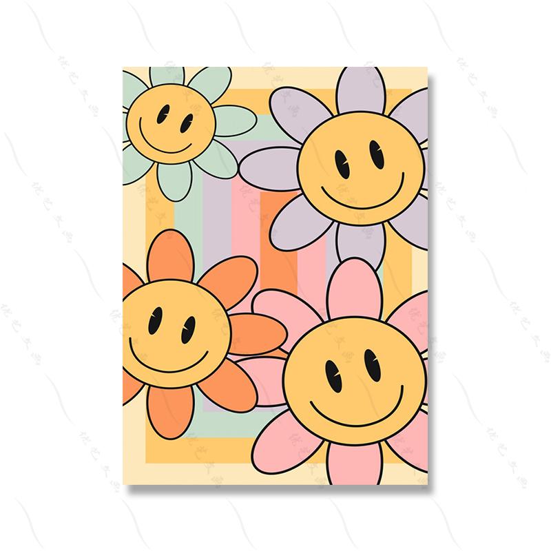 

Groovy Ретро настенная художественная галерея набор картинок хиппи плакат с принтом детская комната Радуга мультфильм цветок милый холст живопись домашний декор 21x30cm No Framed