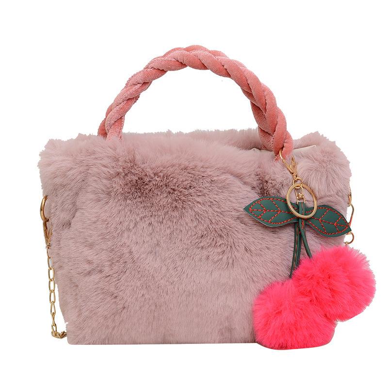 

2025 новая плюшевая сумка женская большой вместимости вишневая сумка через плечо модная универсальная сумка на плечо сумка-тоут вишневый розовый