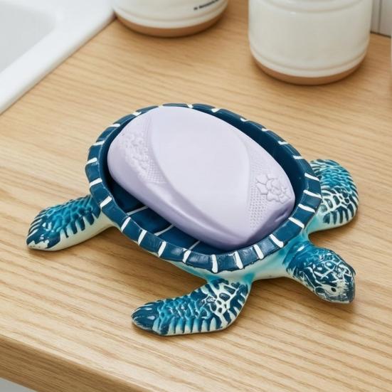 Turtle Soap Box, with Drainable Design, Resin Tortoise Soap Dish, Durable Decorative Soap Saver for Bathroom Kitchen Countertop