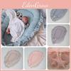 Zacht katoenen kanten babynestje, draagbaar ligkussen voor pasgeborenen in roze, beige, grijs en turquoise.