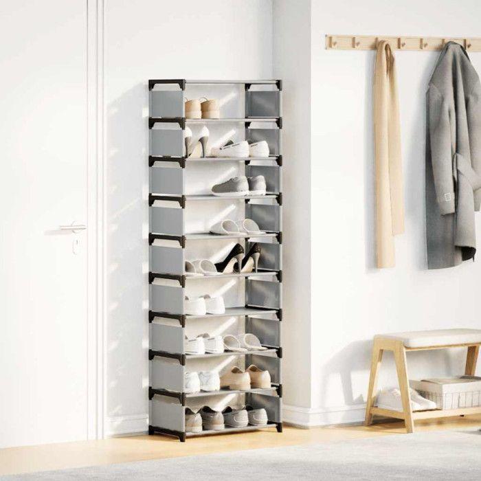 Étagère à chaussures 10 niveaux 54x28x158 cm tissu non tissé