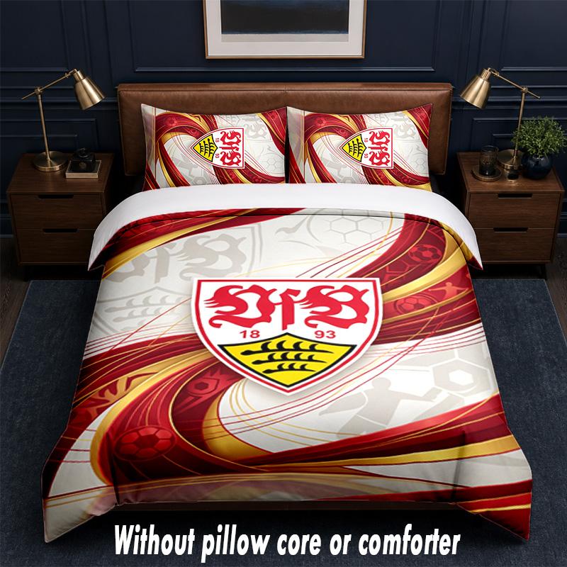 Set Biancheria da Letto con Design Calcio VfB Stuttgart 1 Copripiumino + 2 Federe Morbido Traspirante Biancheria da Letto per la Casa