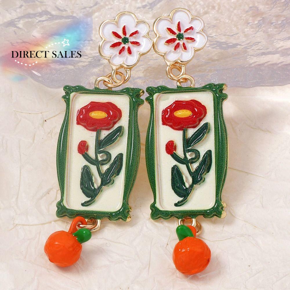 Creative Enamel Flower Dangle Earrings Painting Charm Metal Geometric Stud Earrings Colorful Summer Bohemian Dangle Earring