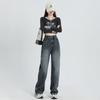 High Street ins Straight Jeans Damen Herbst und Winter Neue Skinny High Waist Lockeres Design Weitbeinjeans