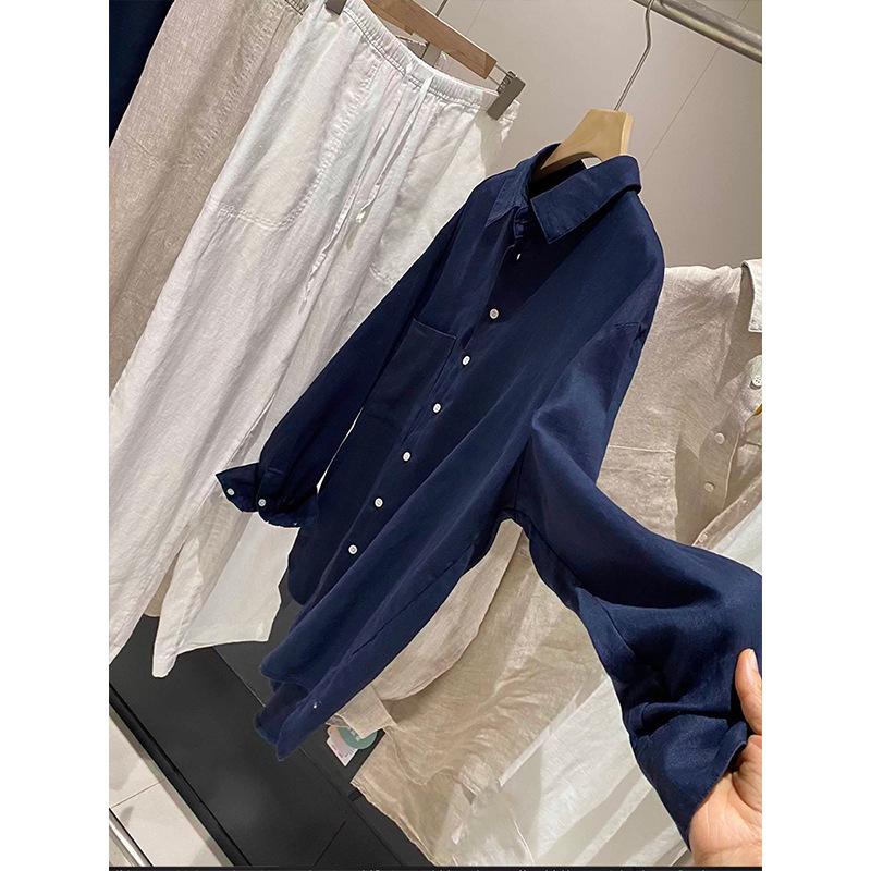 Retro Old Money Style Linen Sun Protection Shirt Coat Women Summer Thin Loose Cotton Linen Breathable Blouse Tops