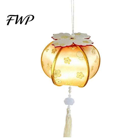 Hanfu Accessory Photo Prop Spring Festival Lantern DIY Material Kit, Light Up Handmade Persimmon Shaped Paper for Mid Autumn with Tassel Chinese