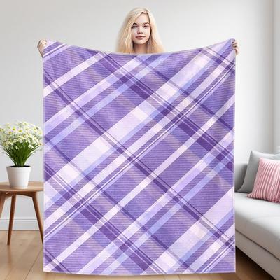 Lilac Plaid Four Season Flannel Blanket, Soft Plush Skin Friendly Sofa Blanket, A Great Gift Item