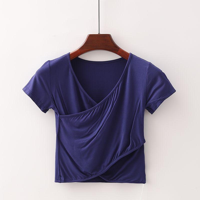 

[Суо] Скидка на бренд торгового центра Женский кроп-топ с V-образным вырезом Мягкий эластичный Короткая футболка для танцев, йоги, спорта 5e074 Deep Blue S/155