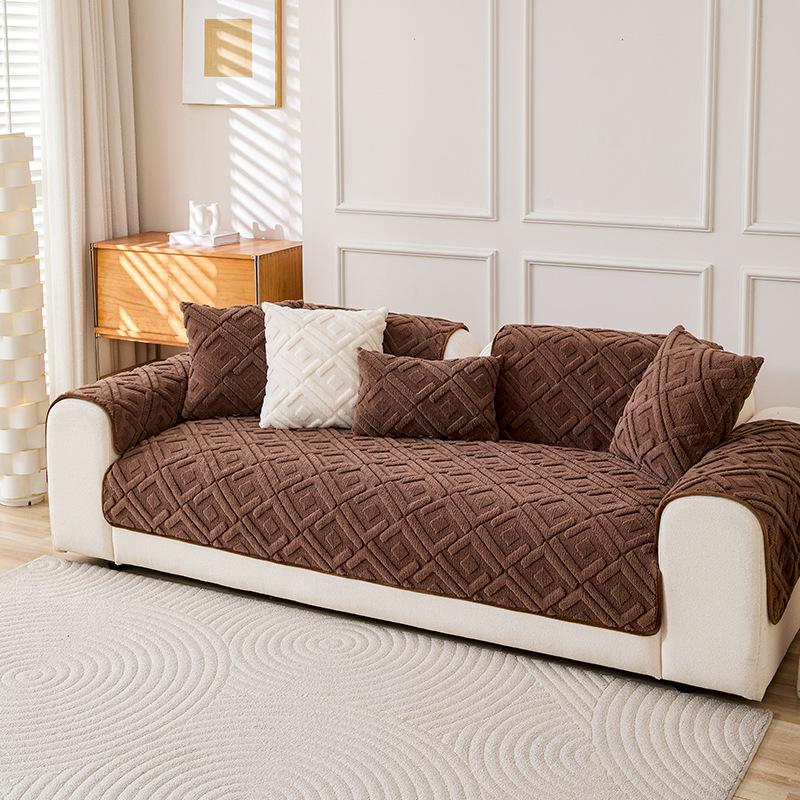 1pc Short Plush Sofa Slipcover, Warm And Thick Sofa Cover Four Seasons General Furniture Protector, Bedroom, Office, Living Room Home Decoration