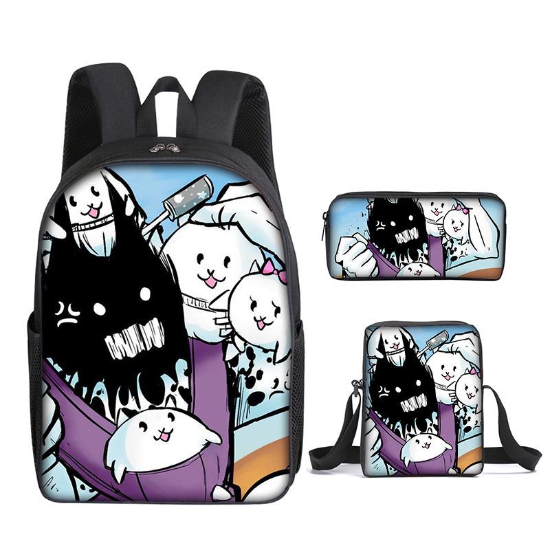 The Battle Cats Rucksack Dreiteiliges Set für Kindergartenkinder, Rucksack mit großem Fassungsvermögen, Umhängetasche, Federmäppchen